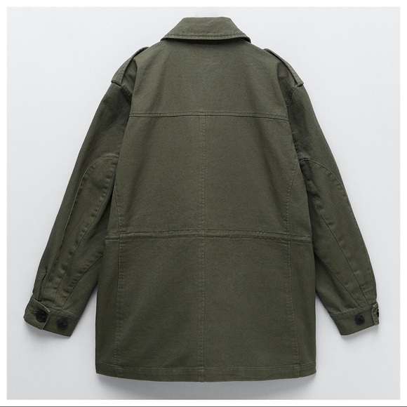 NWT. Zara Khaki Shiny Combined Jacket. Size XS. - Picture 6 of 9